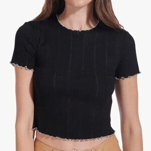 STAUD Mick Cropped Lettuce Edge Baby Tee Black Size XS